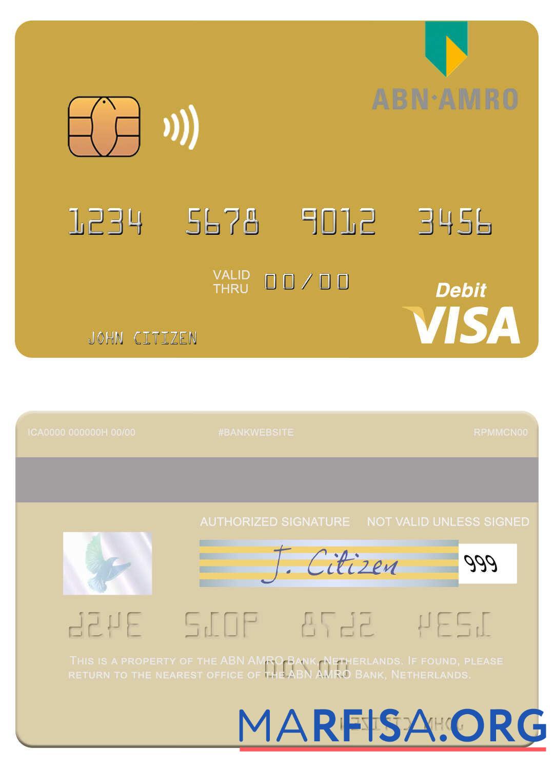Realistic Netherlands ABN AMRO Bank visa debit card sample